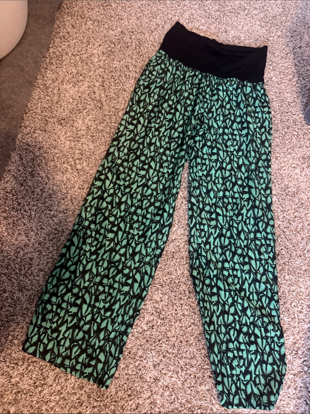 Everly Grey Black & Mint Green Patterned Wide-Leg Pants